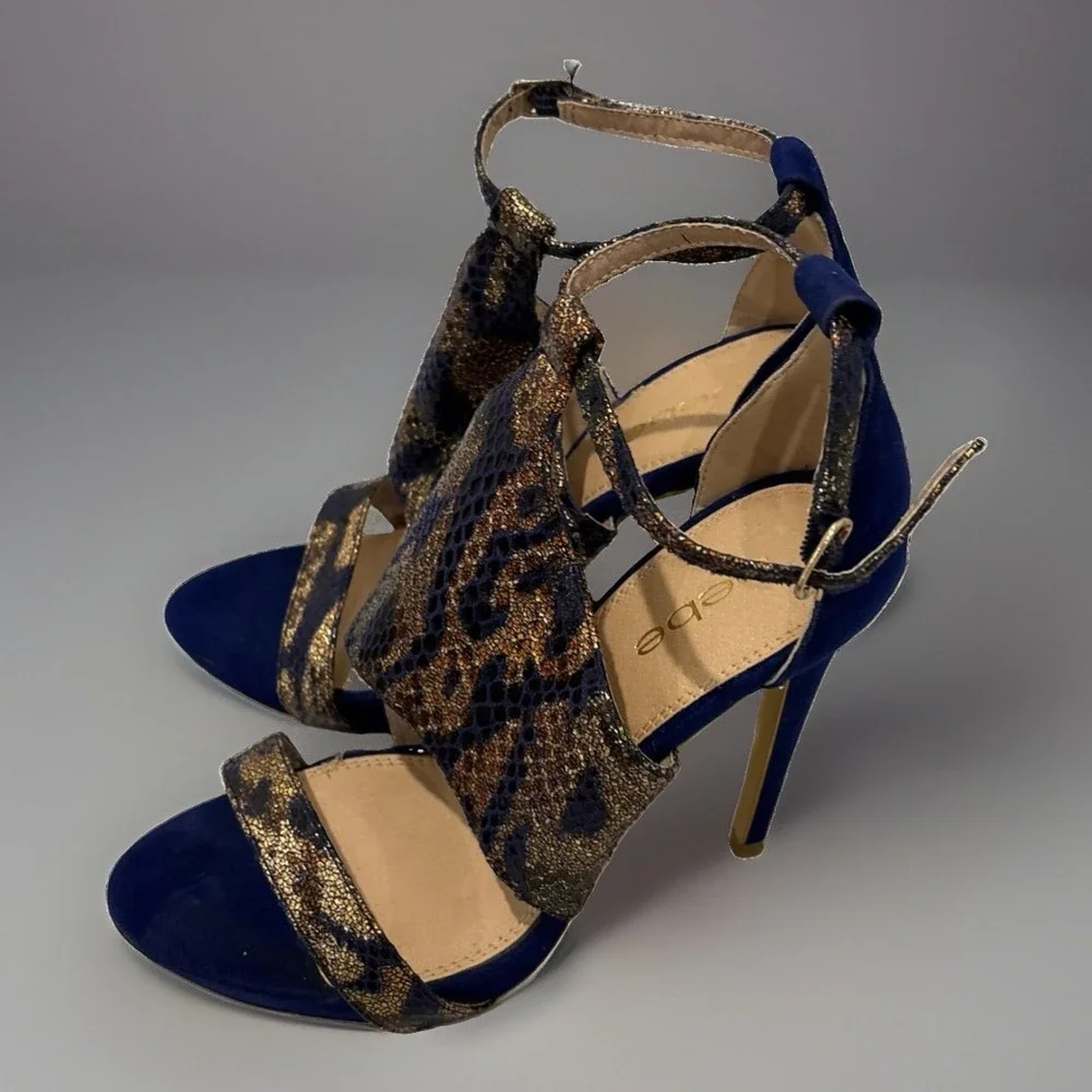 Bebe | Cobalt Blue Metallic Strappy Stiletto Heels Size 9 Y2K Night Out